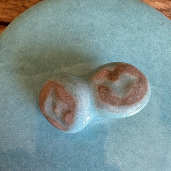 Aqua Taupe Winfield Pottery Covered Soup Chili Personal Casserole Dish Pasadena - Picture 3 of 13